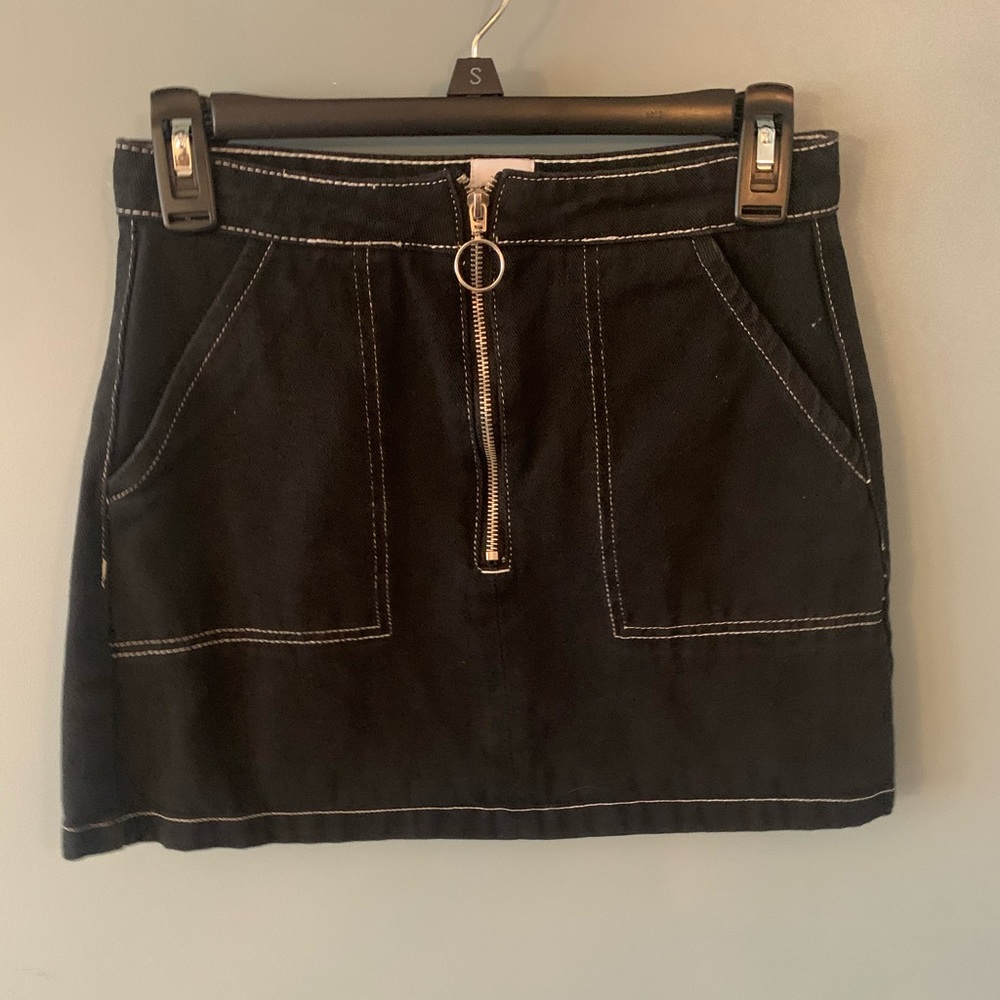 Black denim mini skirt